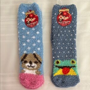 Women's Shine Holiday Slipper Socks Size 5-10 Dog and Frog Kohls NWT